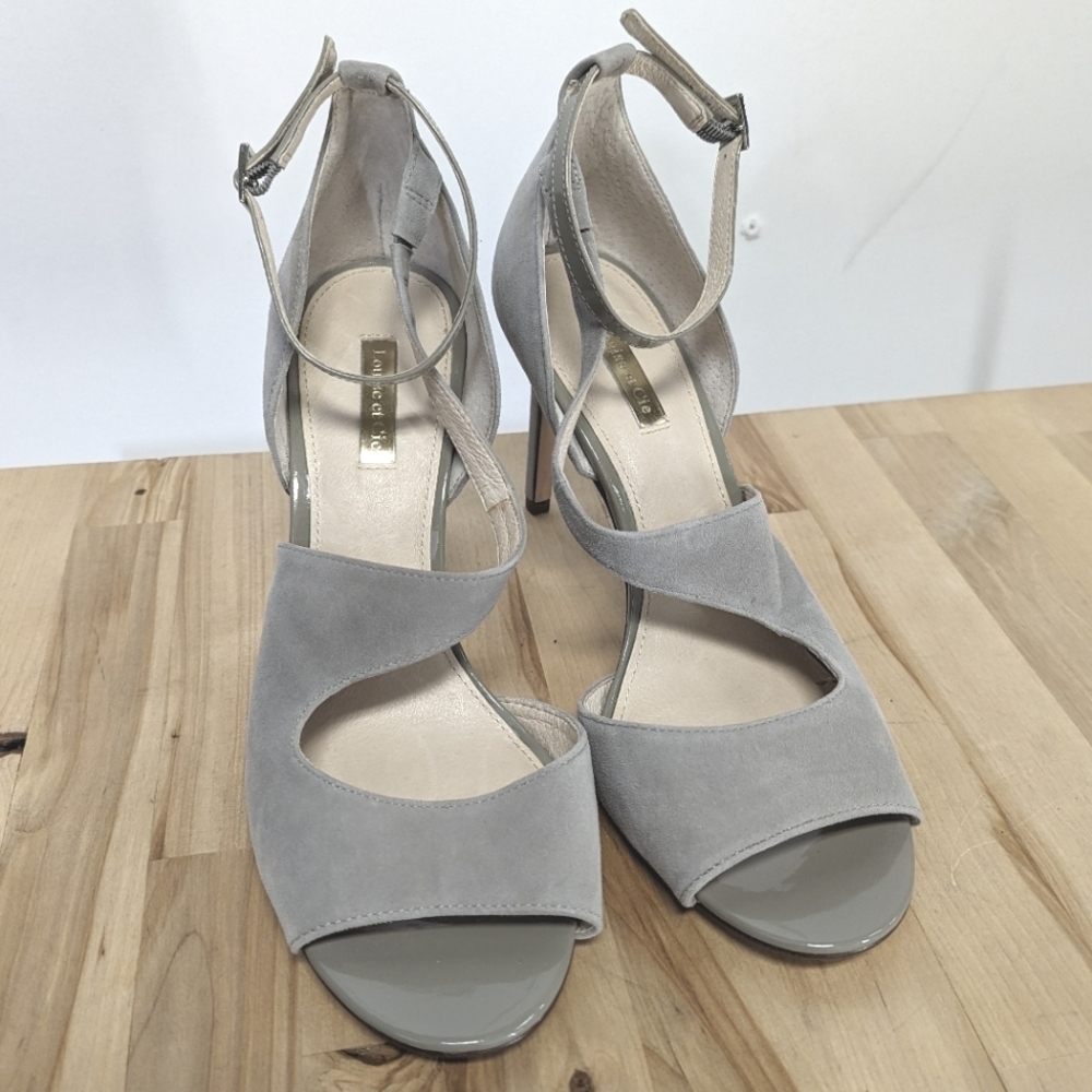 Louise Et Cie Grey Suede Peep Toe Heels Stiletto 9 40 Formal Ankle Strap